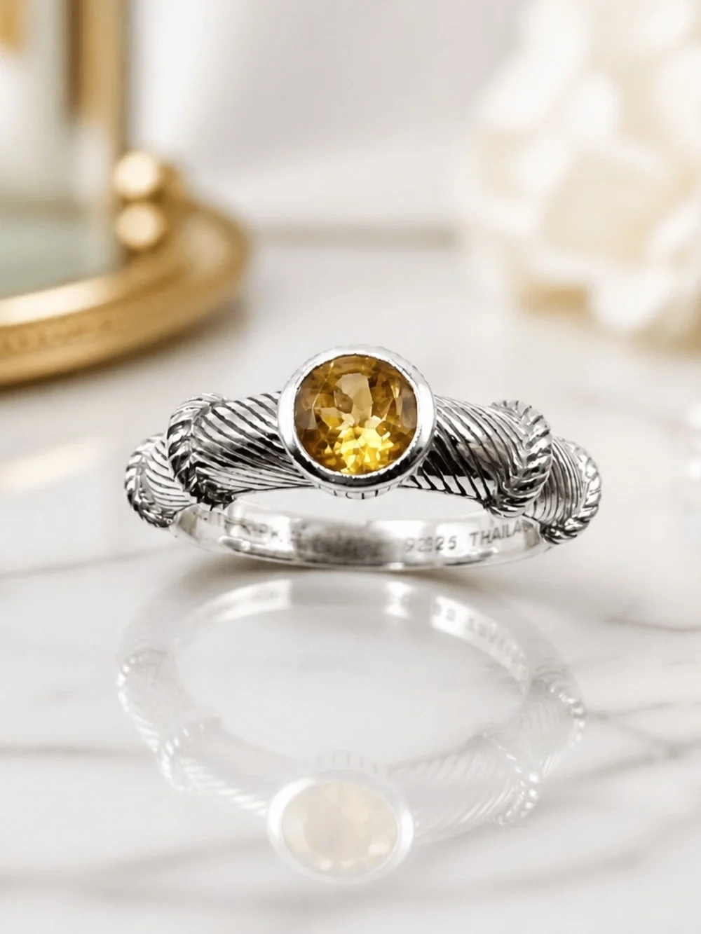 Size 9 Citrine Judith Ripka Cable design 925 Sterling Silver Ring